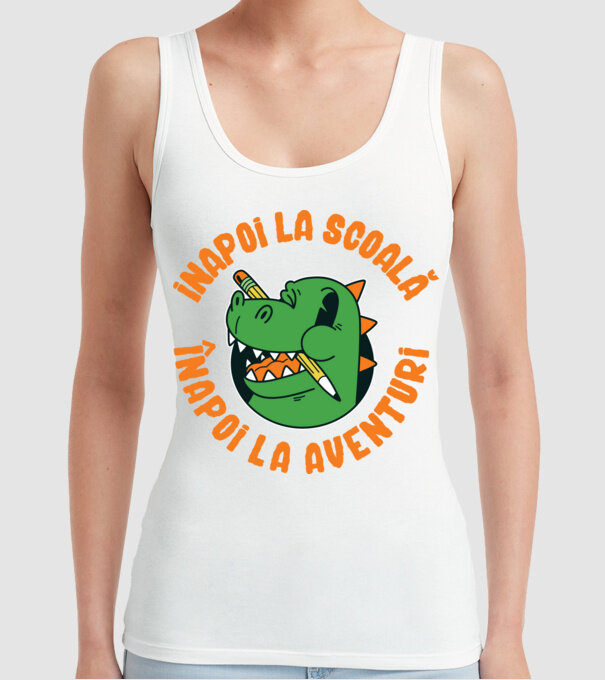 Înapoi la școală, înapoi la aventuri model alb pe tricou