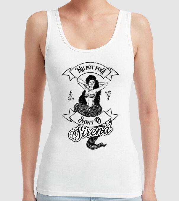 Nu pot fugi, sunt o sirenă model alb pe tricou