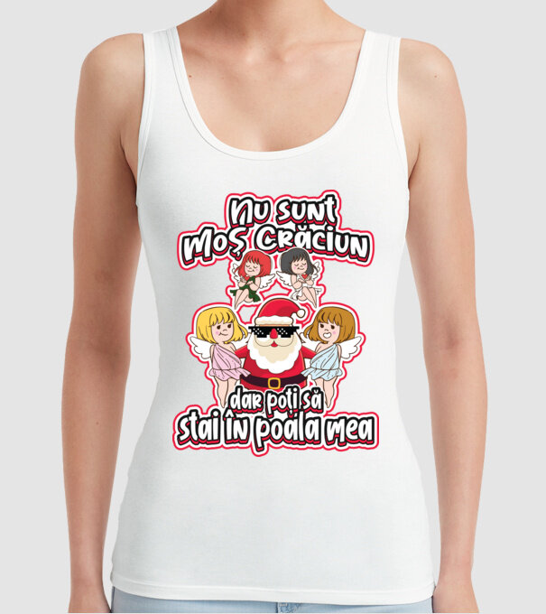 Nu sunt Moș Crăciun, dar poți să stai în poala mea model alb pe tricou