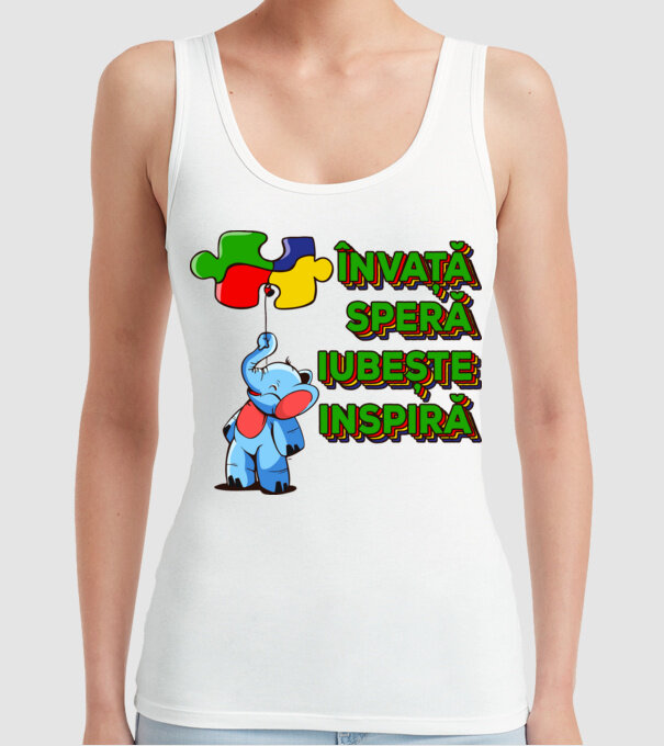 Învață, speră, iubește, inspiră model alb pe tricou