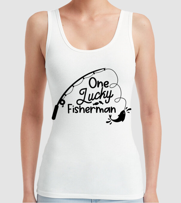 One lucky Fisherman model alb pe tricou