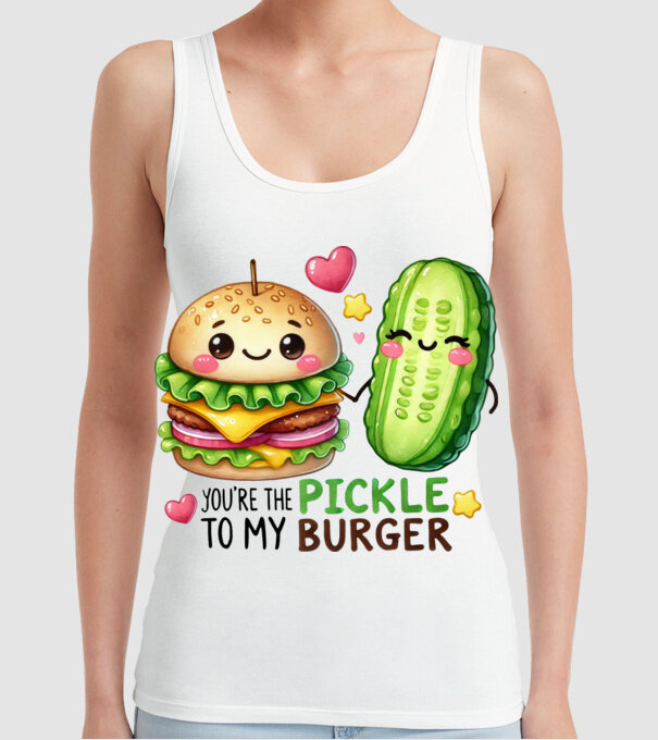 Pickle to my Burger model alb pe tricou