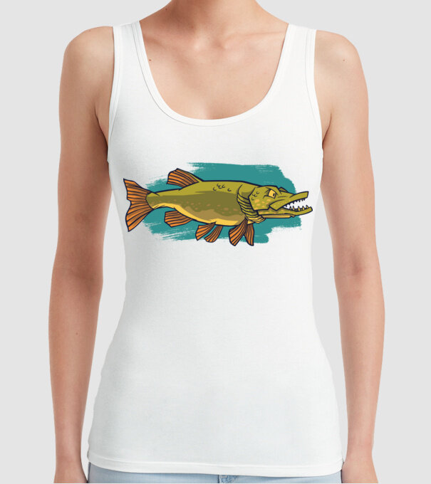 Pike model alb pe tricou