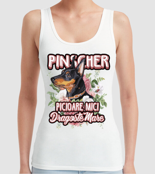 Pinscher picioare mici dragoste mare model alb pe tricou