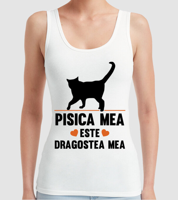 Pisica mea este dragostea mea model alb pe tricou