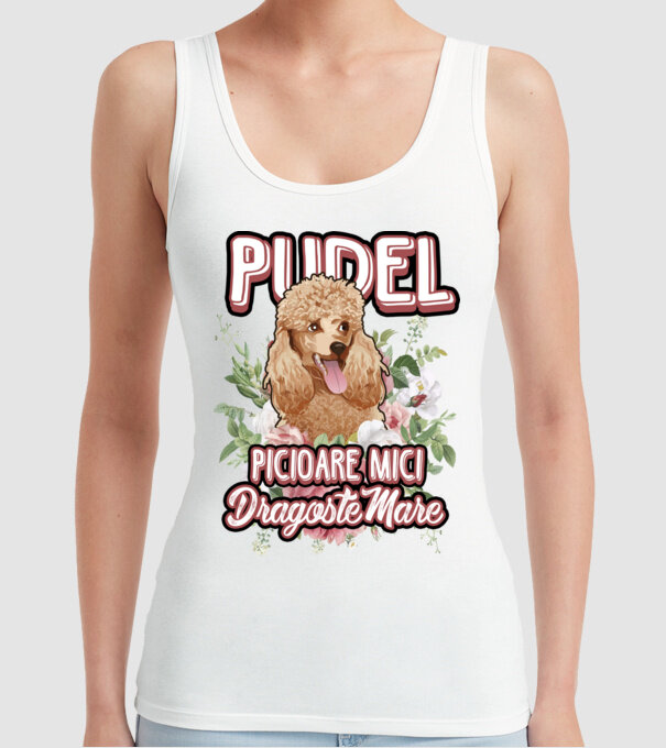 Pudel picioare mici dragoste mare model alb pe tricou