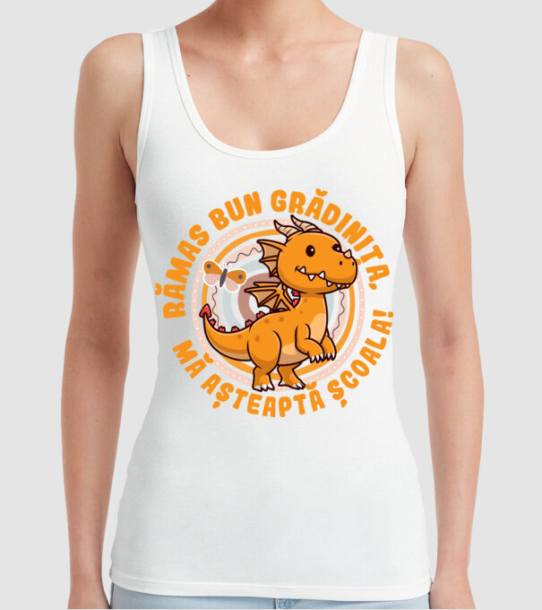 Rămas bun grădiniță, mă așteaptă școala! model alb pe tricou