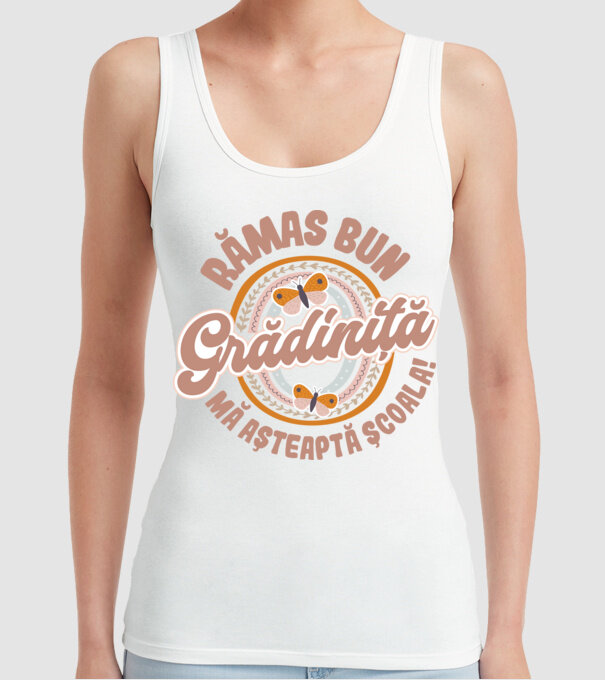 Rămas bun grădiniță, mă așteaptă școala! model alb pe tricou