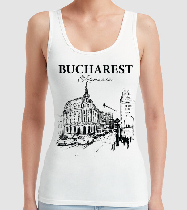 România Bucharest vintage model alb pe tricou
