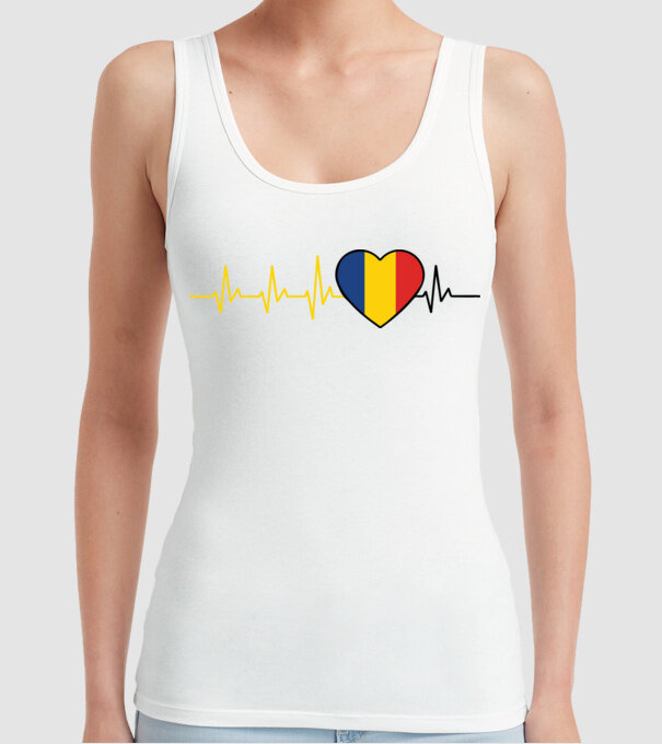 România heartbeat model alb pe tricou
