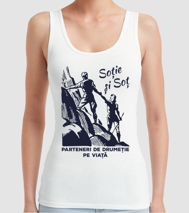 soție și soț - parteneri de drumeție pe viață model alb pe tricou