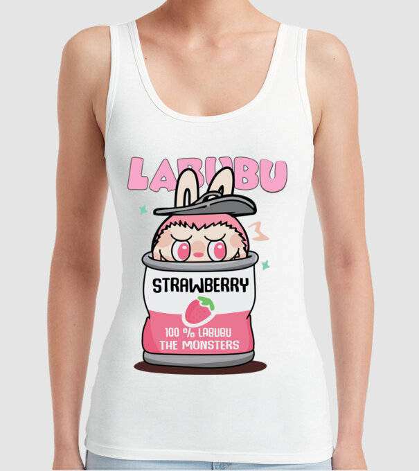 Strawberry Labubu model alb pe tricou