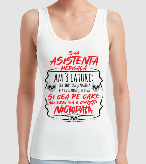 Sunt asistentă medicală am 3 laturi model alb pe tricou