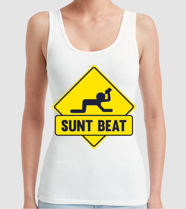 Sunt beat model alb pe tricou