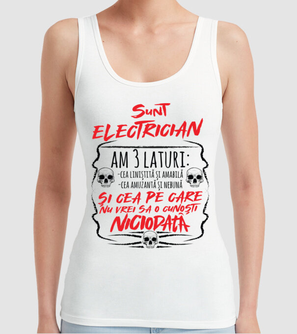 sunt electrician am 3 laturi model alb pe tricou