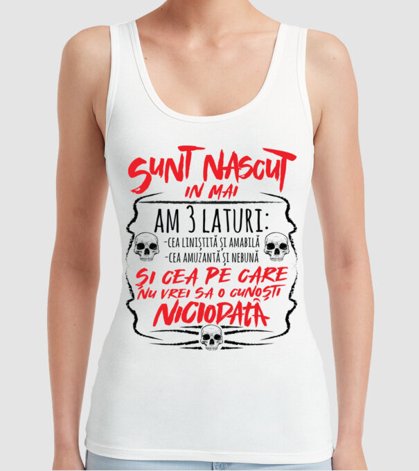 Sunt născut în mai, am 3 laturi model alb pe tricou
