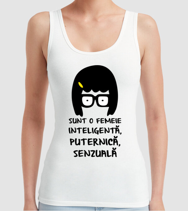 sunt o femeie inteligentă, puternică, senzuală model alb pe tricou