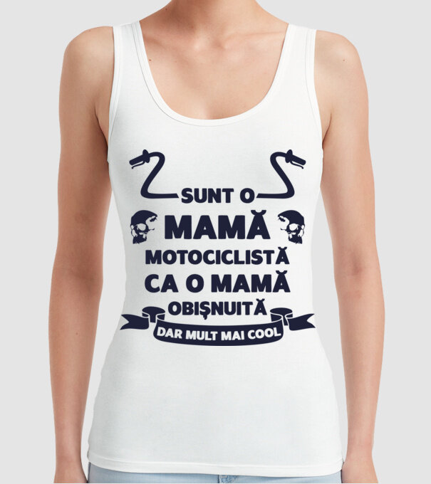 sunt o mamă motociclistă, ca o mamă obișnuită, dar mult mai cool model alb pe tricou