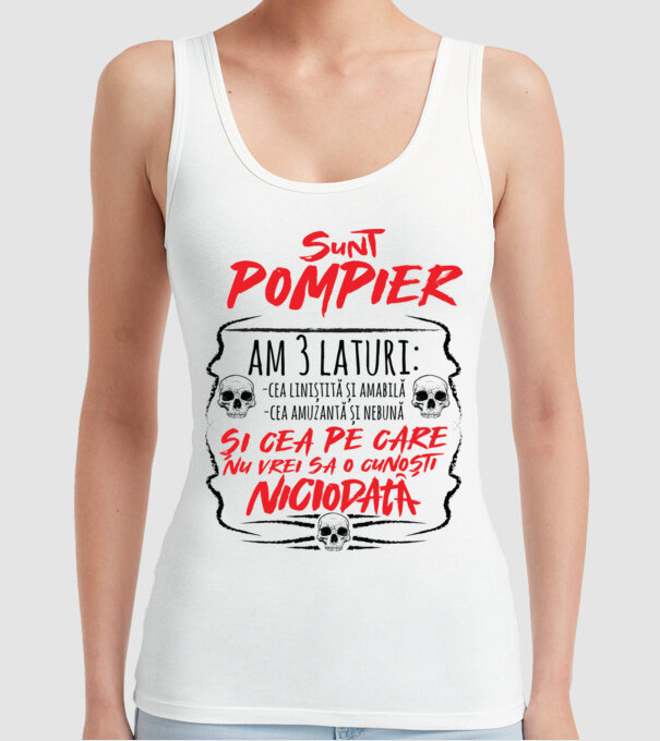 sunt pompier am 3 laturi model alb pe tricou