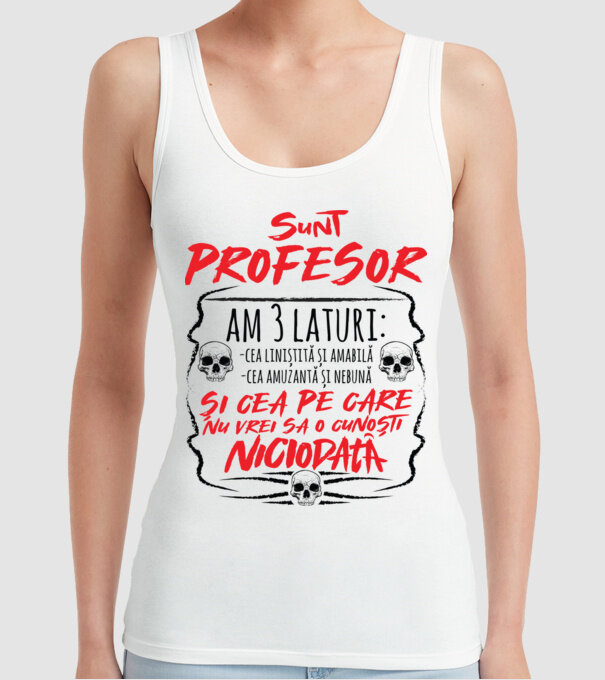 sunt profesor, am 3 laturi model alb pe tricou