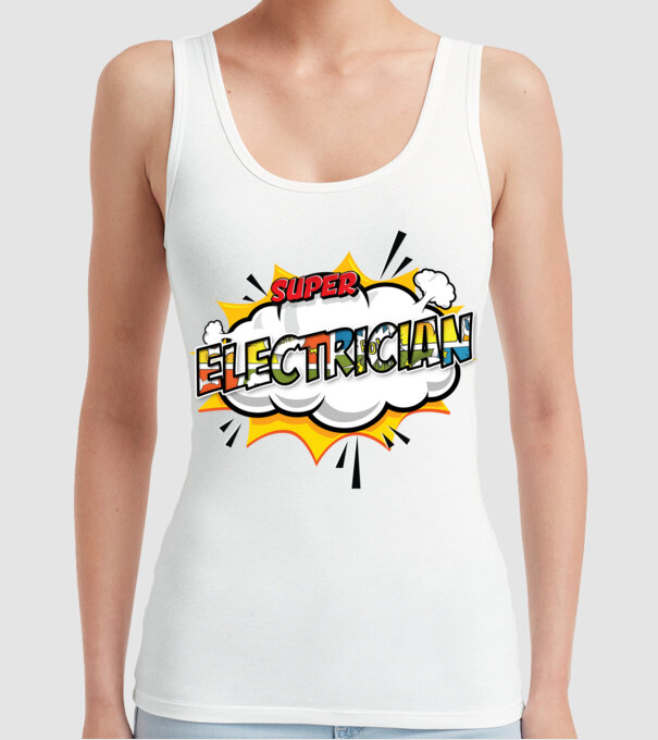 Super Electrician model alb pe tricou