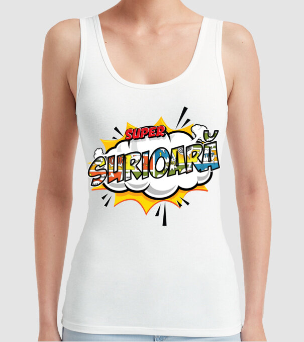 Super Surioară model alb pe tricou