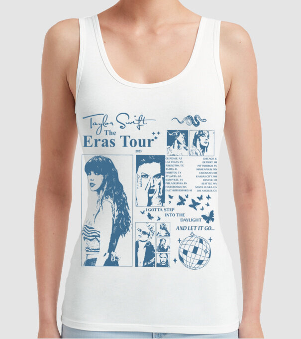 Taylor Swift ERAS print blue model alb pe tricou