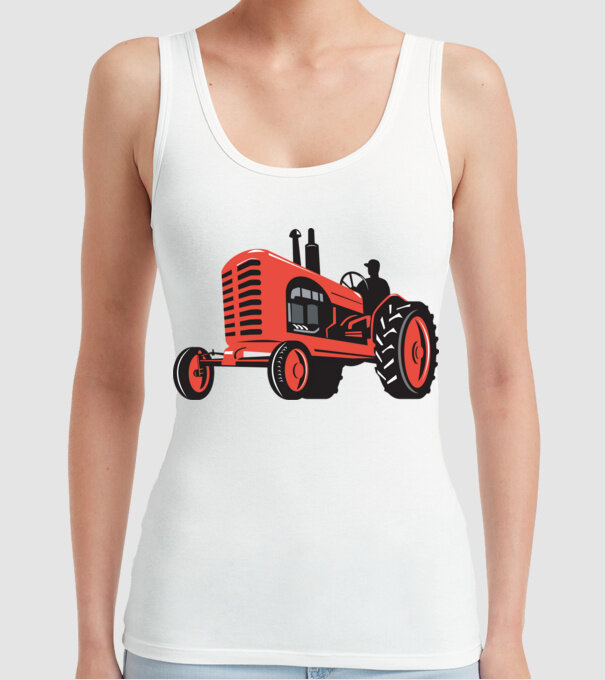TRACTOR model alb pe tricou