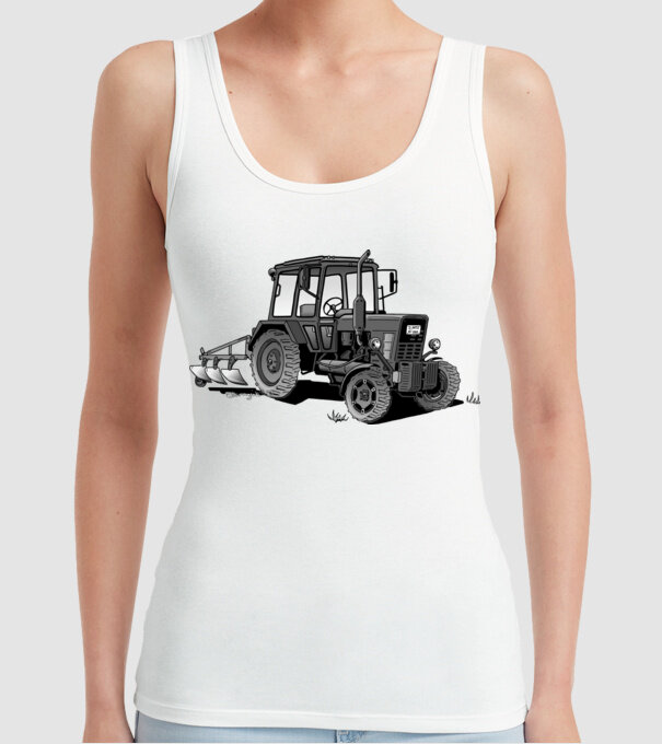 TRACTOR model alb pe tricou