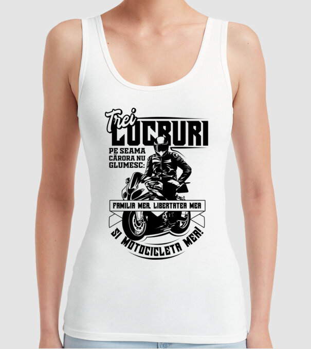 trei lucruri pe seama cărora nu glumesc: familia mea, libertatea mea și motocicleta mea model alb pe tricou
