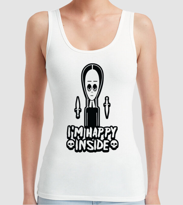 WEDNESDAY Happy inside model alb pe tricou