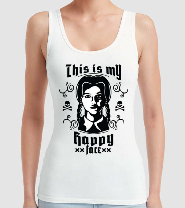 WEDNESDAY This is my happy face model alb pe tricou