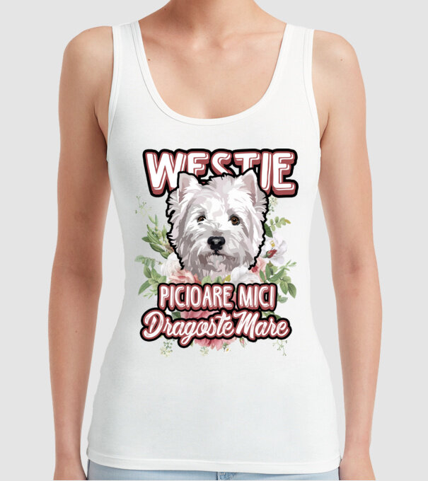 Westie picioare mici dragoste mare model alb pe tricou