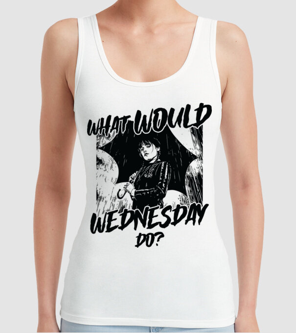 What would Wednesday do model alb pe tricou
