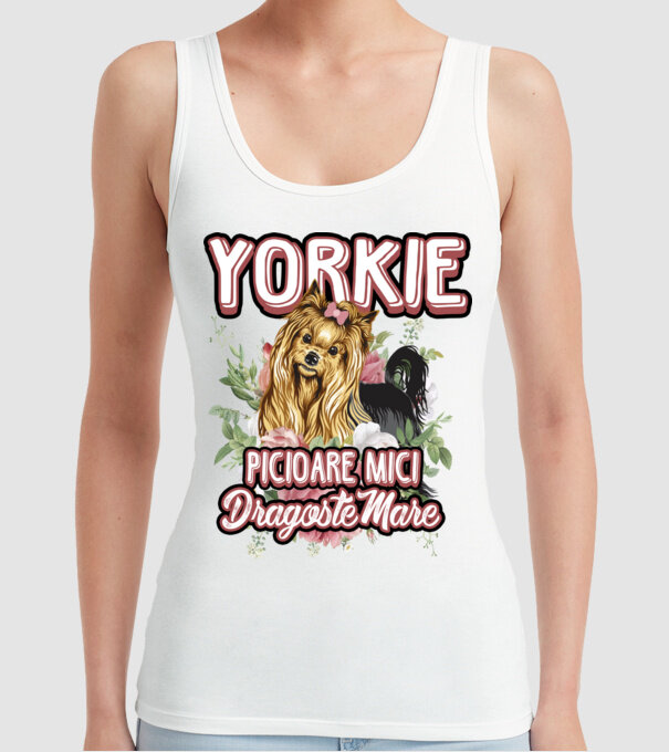 Yorkie - picioare mici dragoste mare model alb pe tricou
