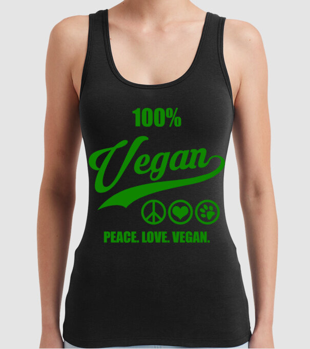 100% vegan model negru pe tricou