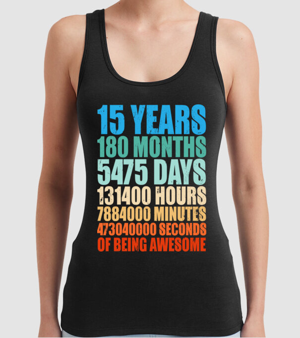 15 years of being awesome model negru pe tricou