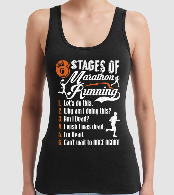 6 stages of marathon model negru pe tricou