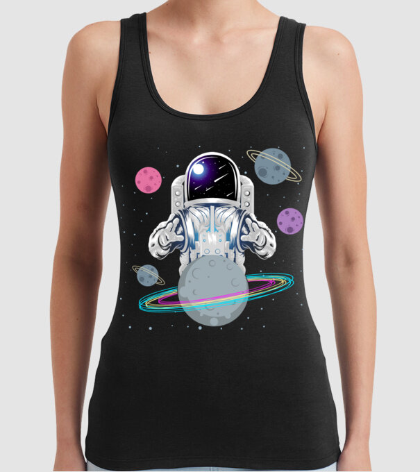 Astronaut planets model negru pe tricou