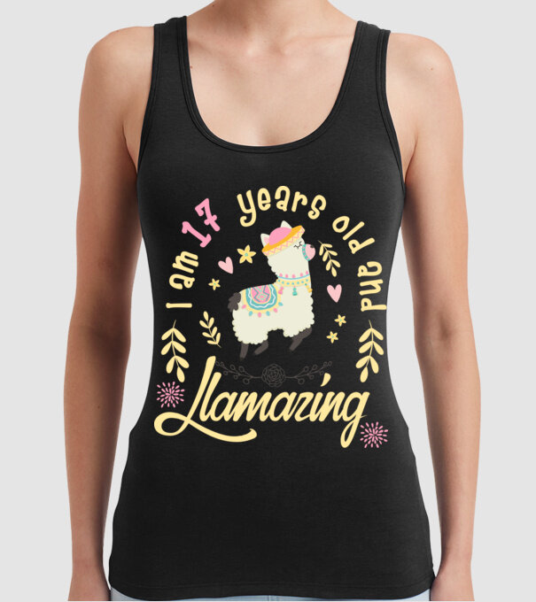 Birthday Llamazing 17 years old model negru pe tricou