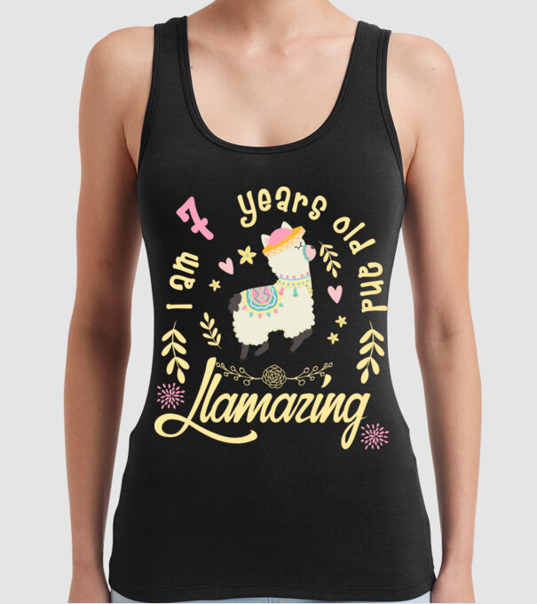 Birthday Llamazing 7 years old model negru pe tricou