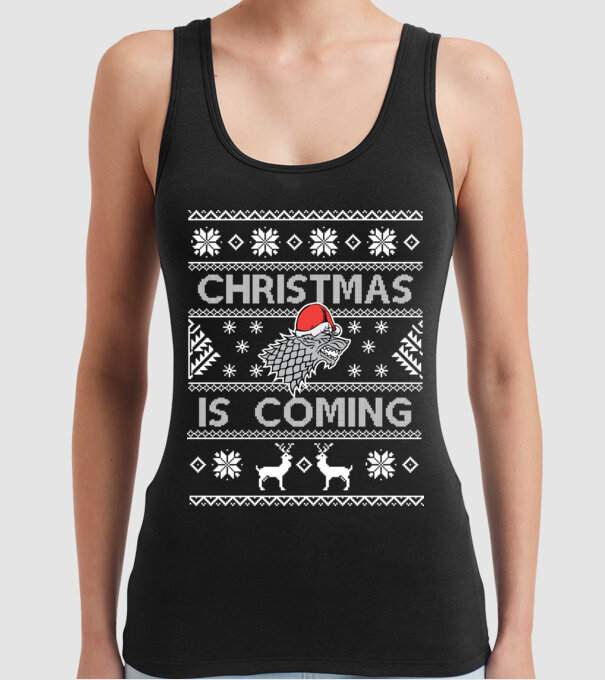 Christmas is Coming ugly sweater Game of Thrones model negru pe tricou