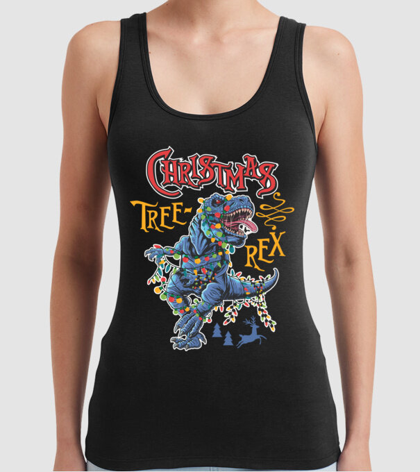 Christmas tree rex model negru pe tricou