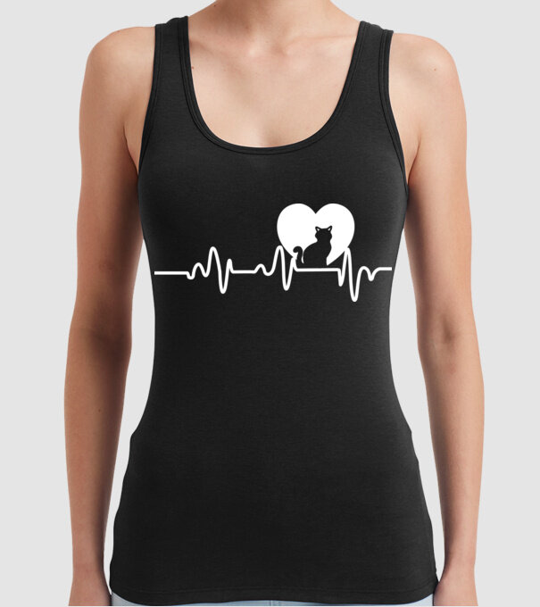 pisică heartbeat model negru pe tricou
