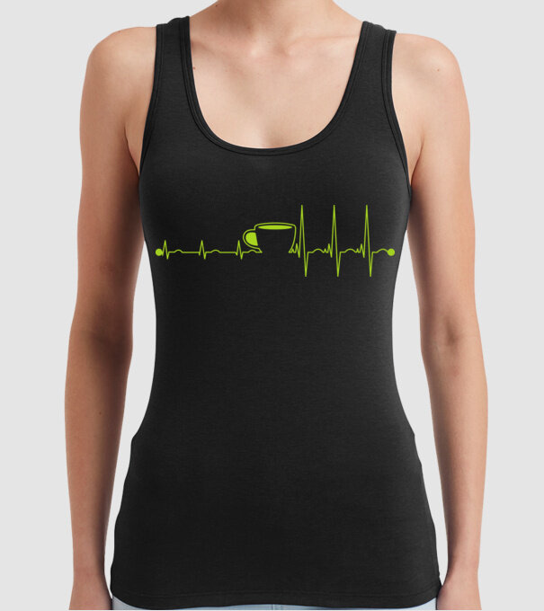 Coffee heartbeat model negru pe tricou