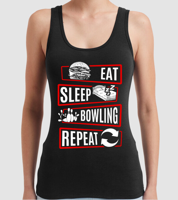 Eat sleep bowling repeat model negru pe tricou