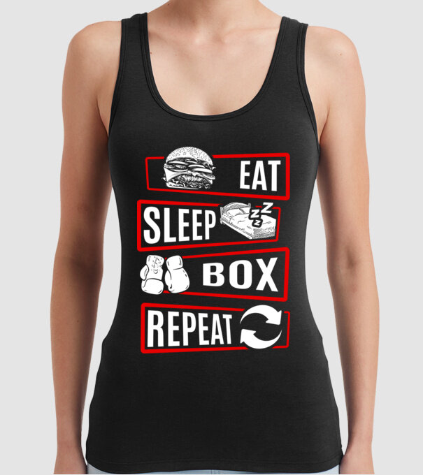 Eat sleep box repeat model negru pe tricou