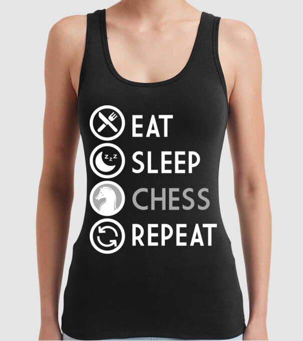 eat sleep chess model negru pe tricou