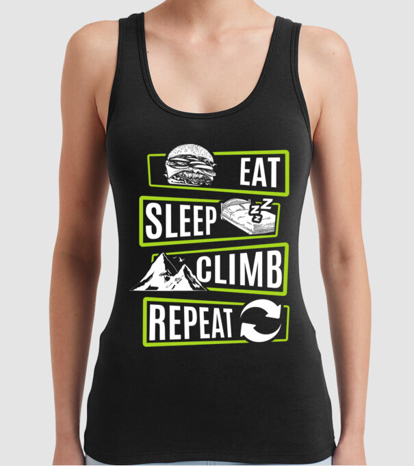 Eat sleep climb repeat model negru pe tricou
