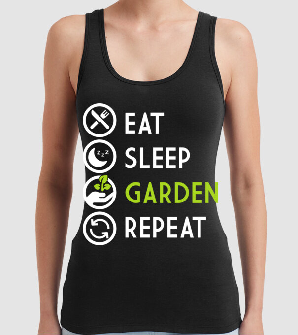 Eat sleep garden repeat model negru pe tricou